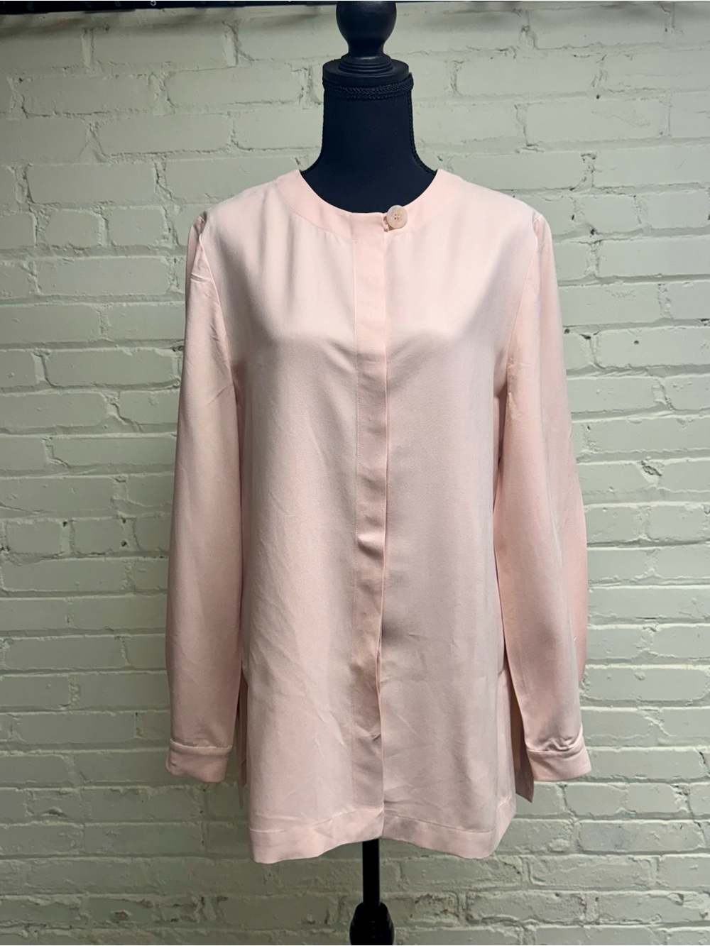 Carlisle, Pale Pink Long-Sleeve Silk Tunic Blouse, Size 8